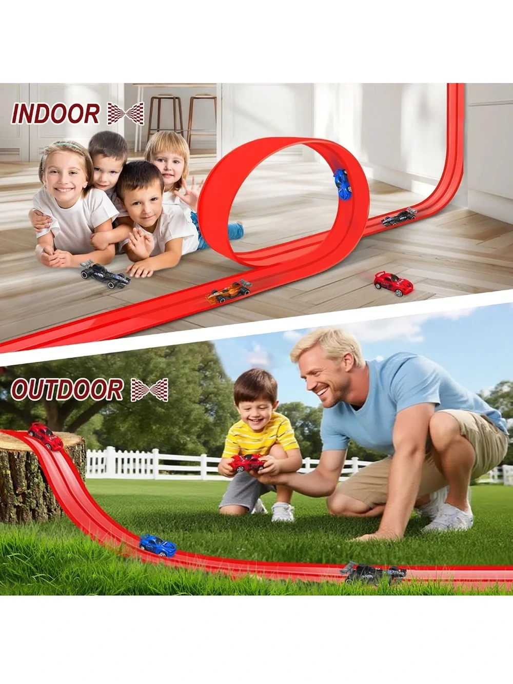 Red Racing Track Set with 4 Vehicles - Kids Toys